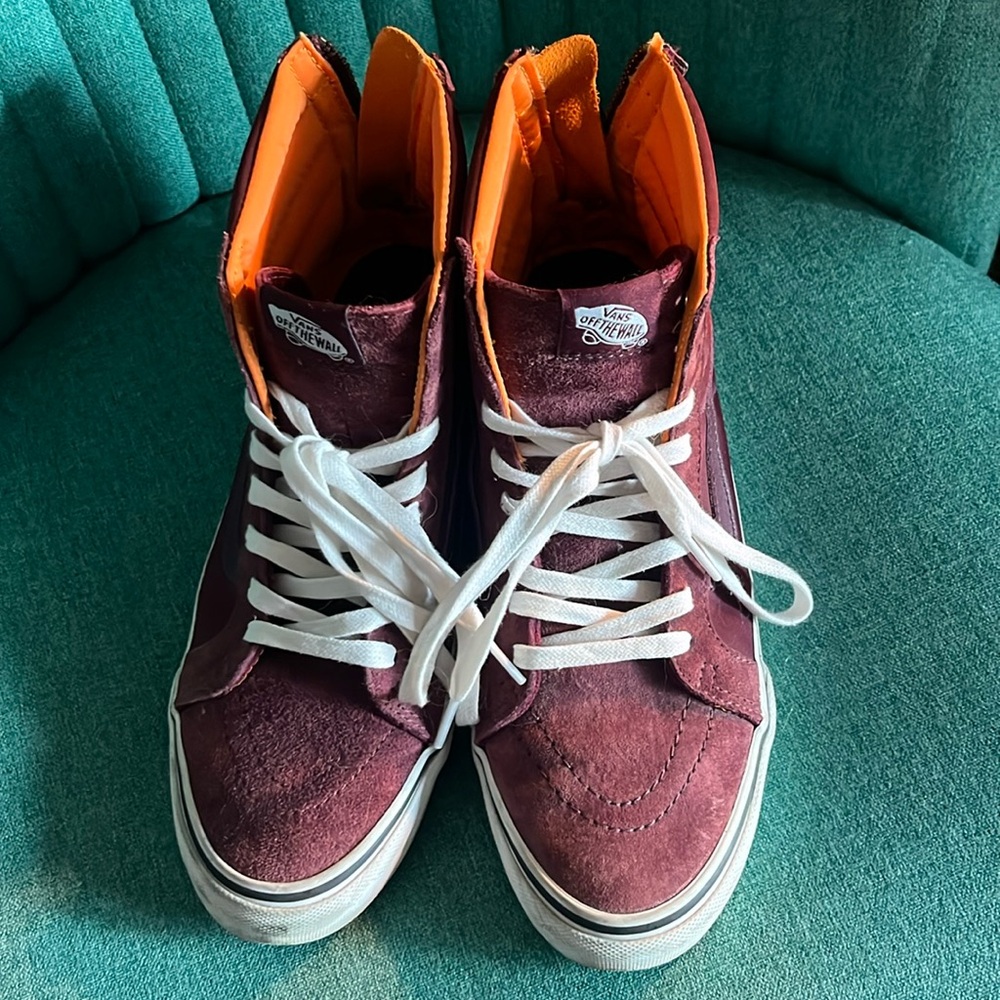 Vans high top sneaker with back zipper.